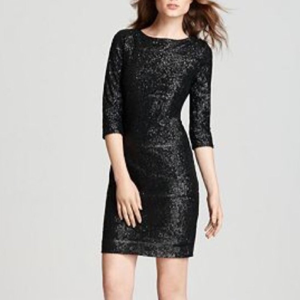 Susana Monaco 3/4 Sleeve Sequinned Dress, Black Size 8